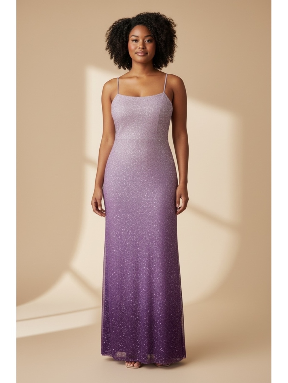 Elegant Purple Ombre Sequin Evening Gown with Spaghetti Straps